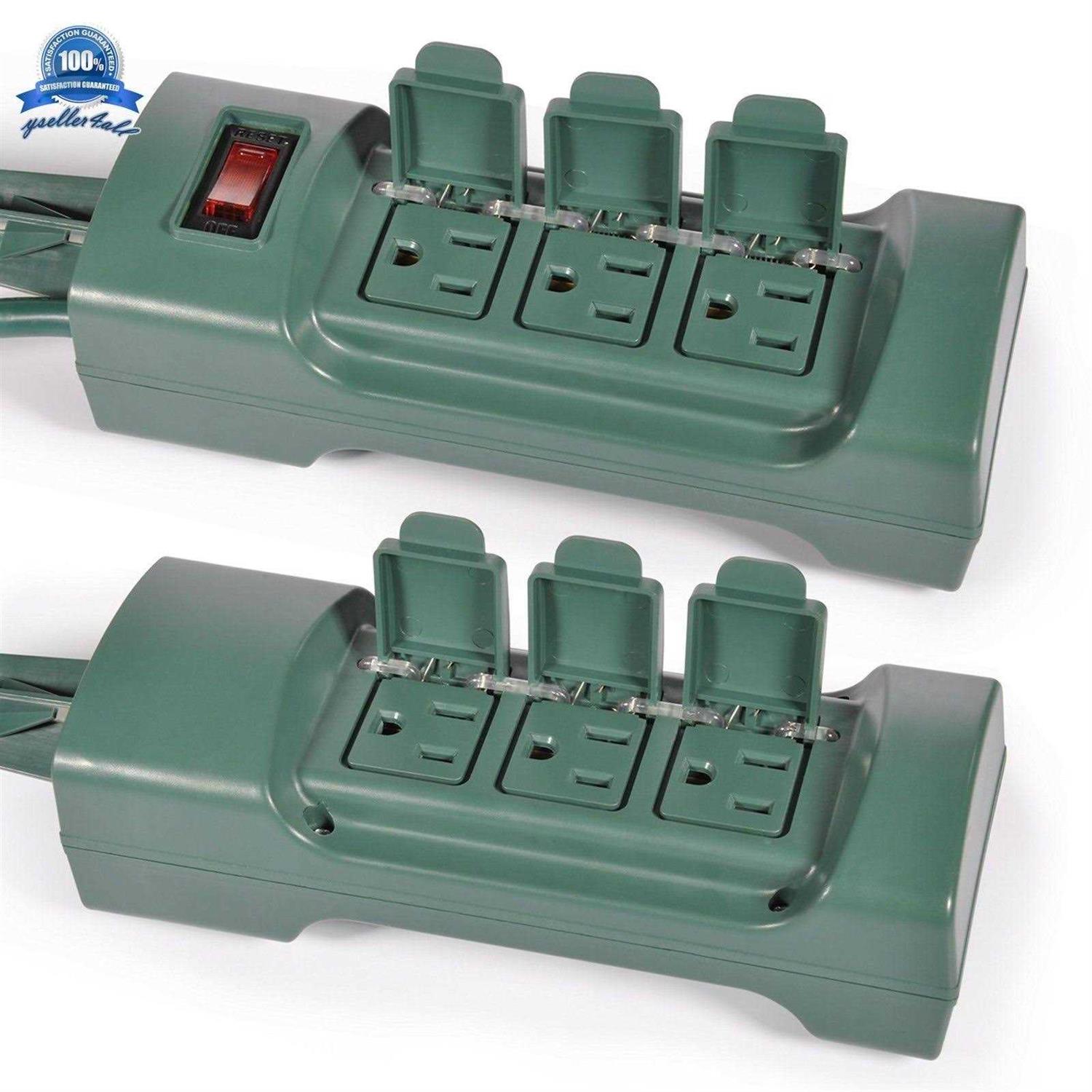 BESTTEN Outdoor Power Strip with Covers and Overload Protection Switch Double Sided 6-Outlet Yard Power Stake with 9-Foot Long Extension Cord