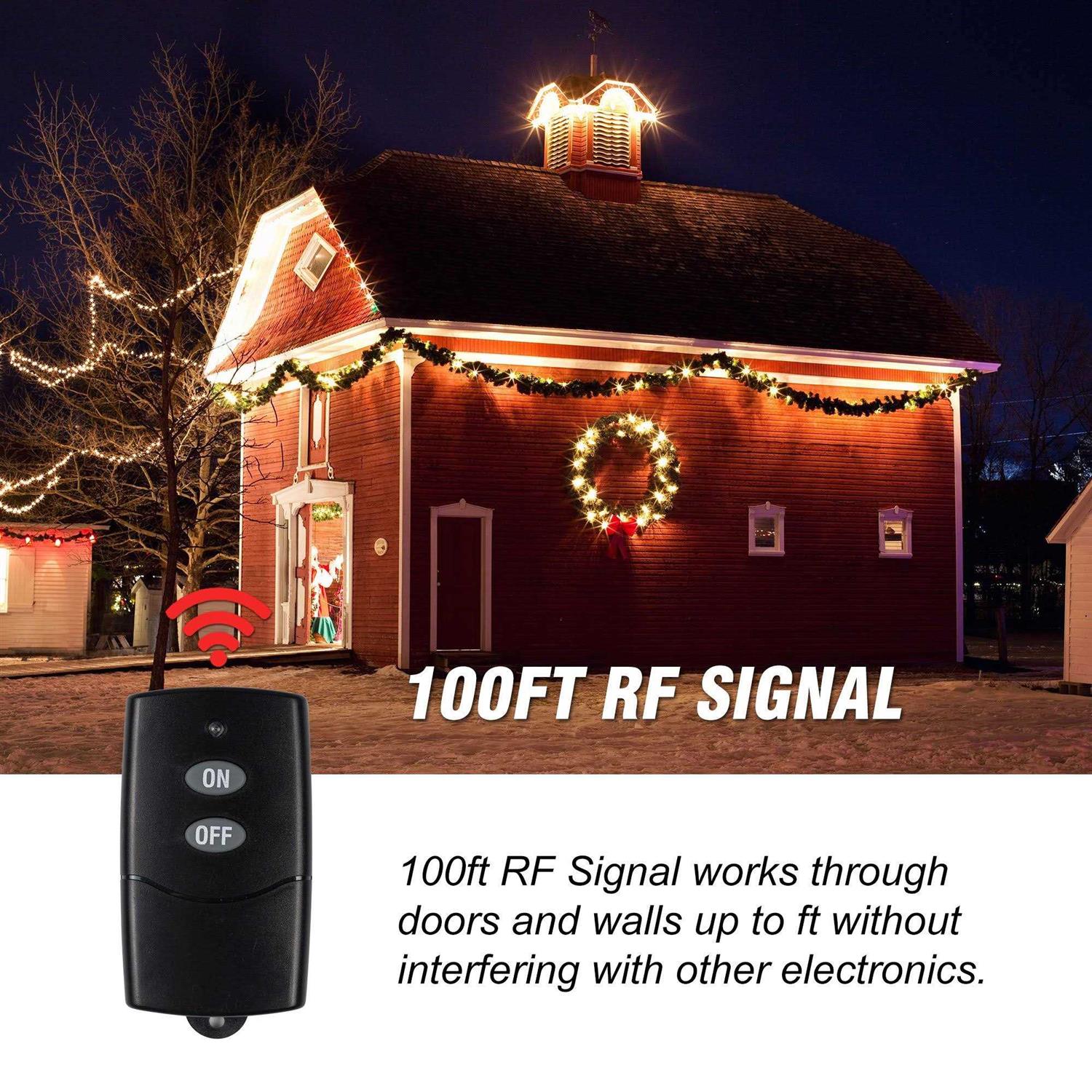 BN-LINK Outdoor Indoor Wireless Remote Control 3-Prong Outlet Weather Proof Heavy Duty 15 AMP Compact 3 Grounded Outlets with Remote 6-inch