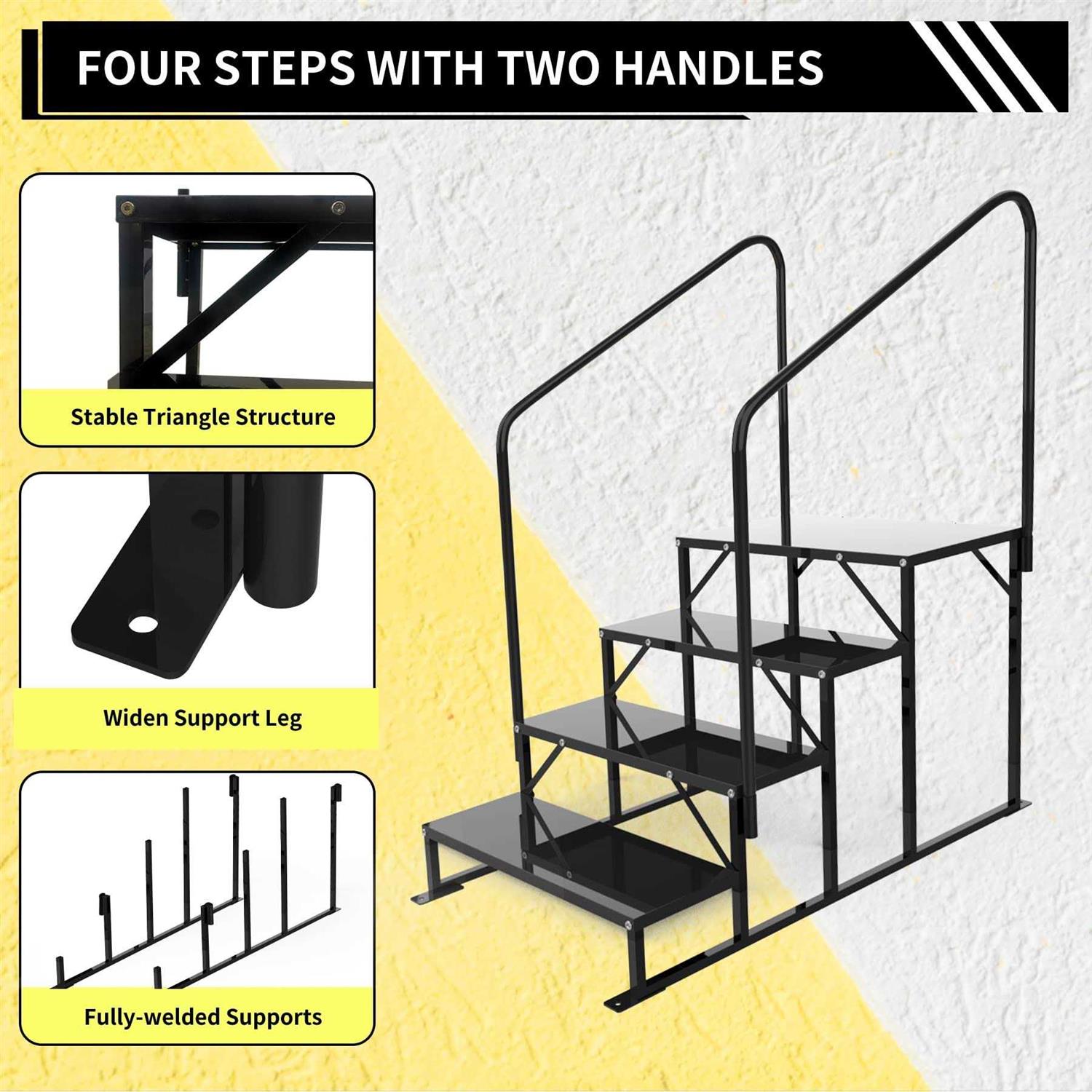 Updated Hot tub Steps & RV Steps with Two handrails 4 Steps Mobile Home Stairs Steps Outdoor
