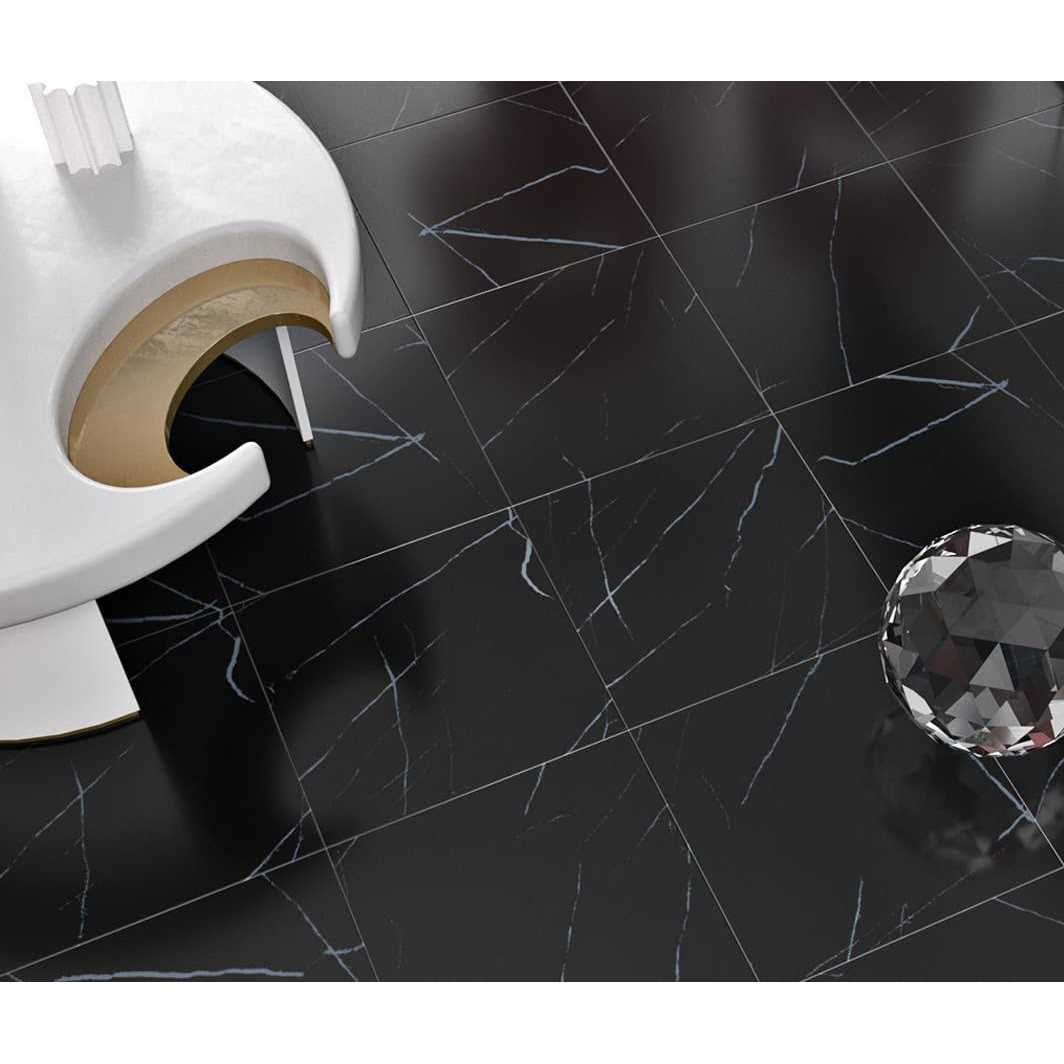 WESTICK Black Vinyl Floor Tile Peel and Stick Flooring Bathroom Floor Tiles Peel and Stick Waterproof Kitchen Self Sticky