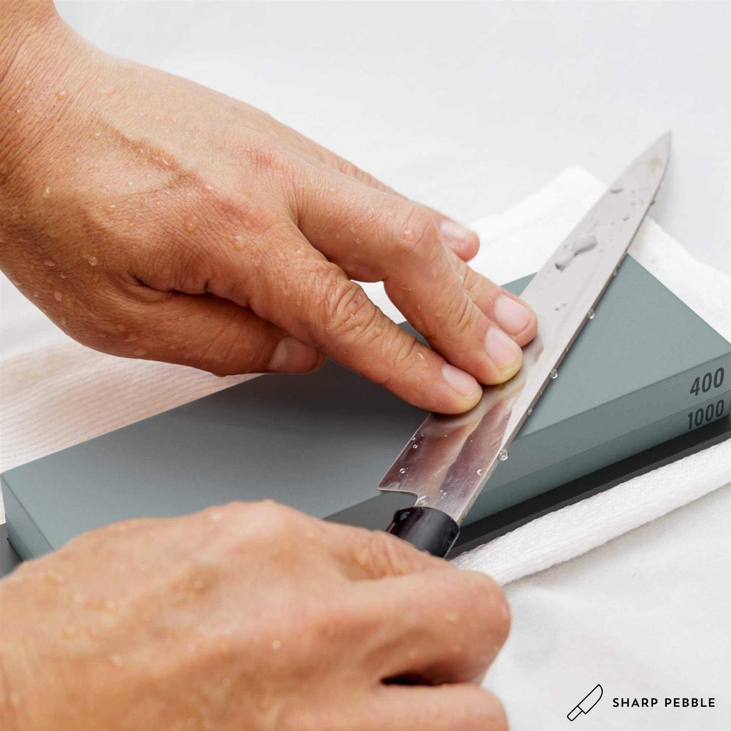 Sharp Pebble Premium Whetstone Knife Sharpening Stone 2 Side Grit 400/1000 Wetstone Kit -Wet Stone Kitchen Knife Sharpener with Flattening Stone