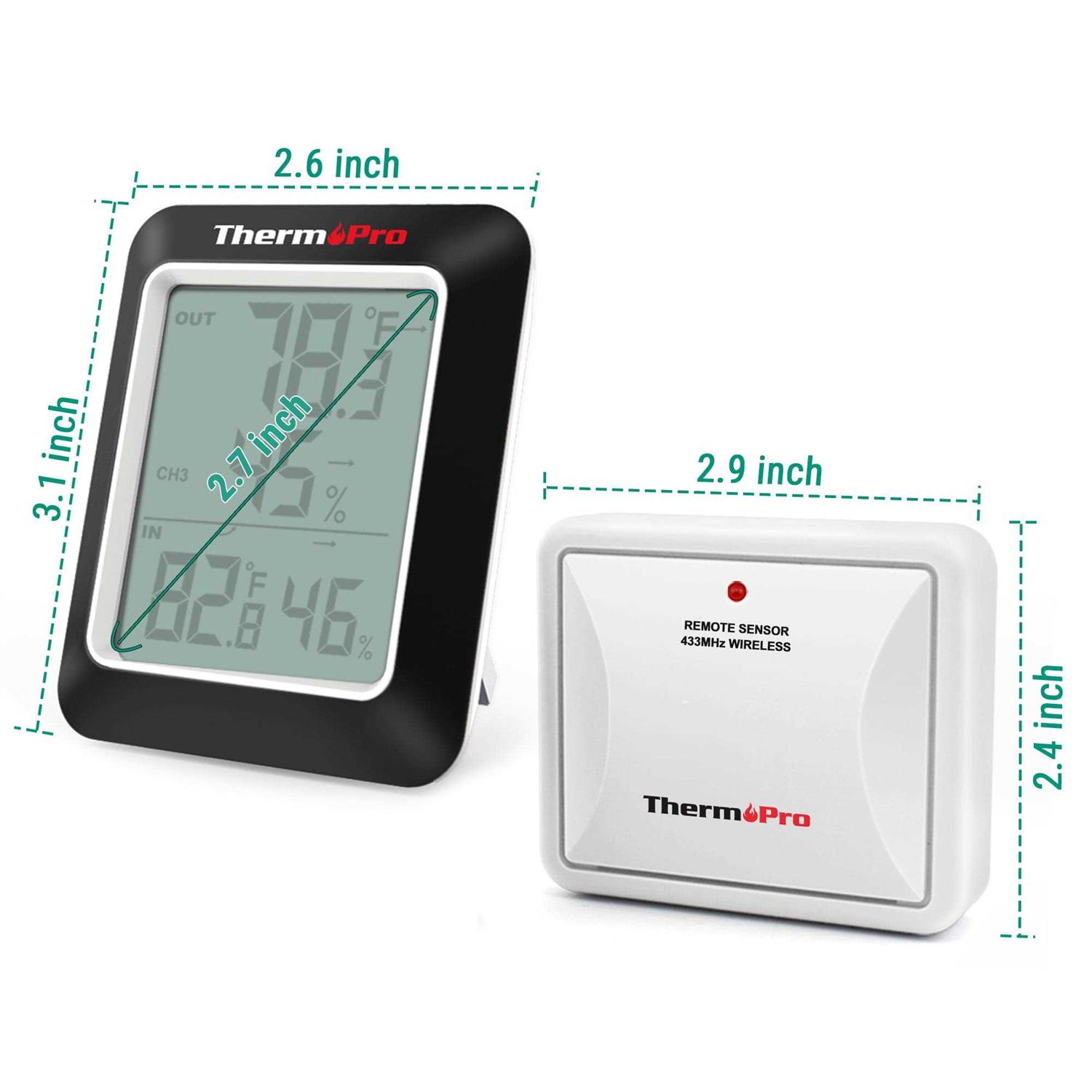 ThermoPro TP60SW Digital Hygrometer Indoor Outdoor Thermometer Wireless Temperature and Humidity Gauge Monitor Room Thermometer