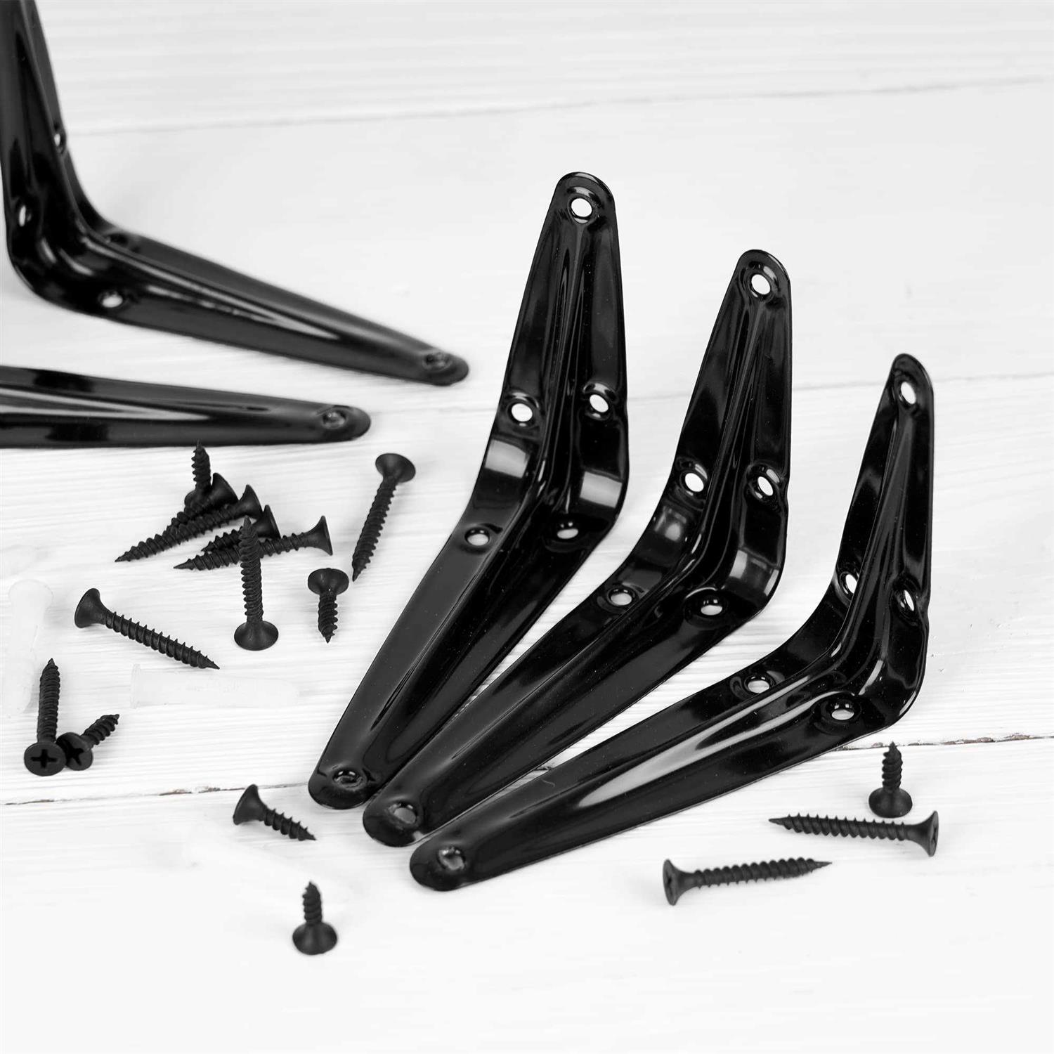 12Pack Shelf Brackets Heavy Duty Black Metal Floating Shelves Bracket 4 x 3 Inch Rustic Farmhouse Decorative Iron L Bracket J Brackets Wall Joint