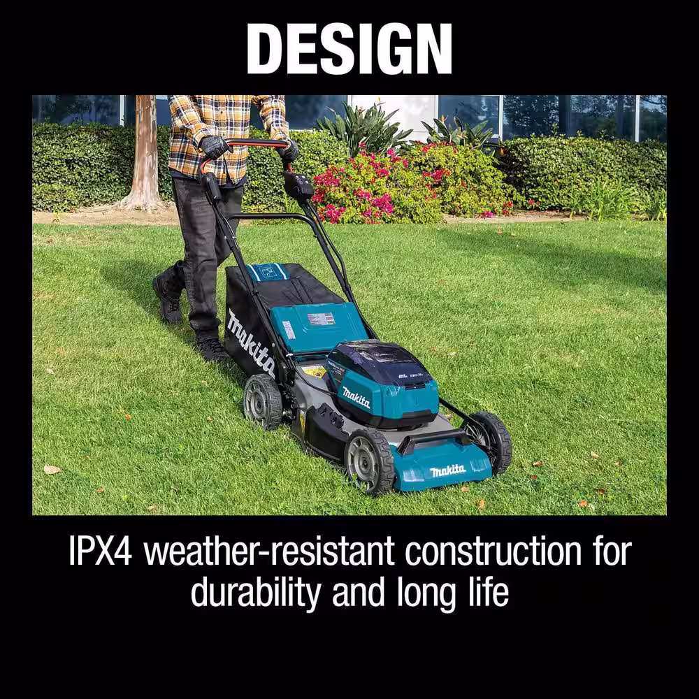 Makita 21 in. 18V X2 (36V) LXT Walk Behind Push Lawn Mower Kit with 4 Batteries (5.0 Ah) with bonus 18V X2 (36V) LXT Blower