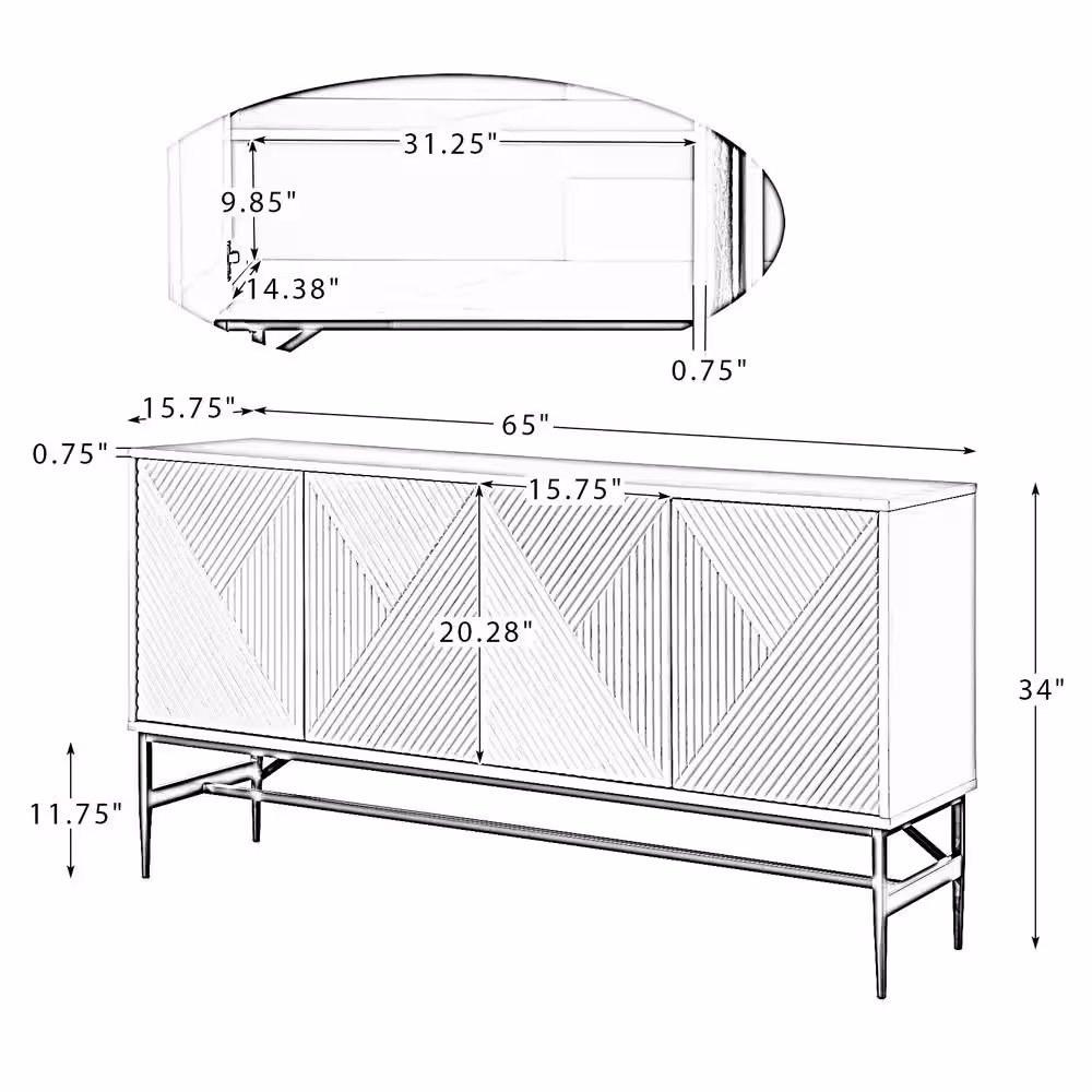 JAYDEN CREATION Wemher White 65 in. Wide Sideboard with Adjustable Shelves