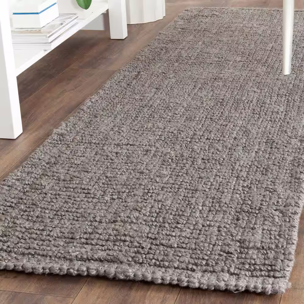 SAFAVIEH Natural Fiber Light Gray 3 ft. x 16 ft. Solid Runner Rug