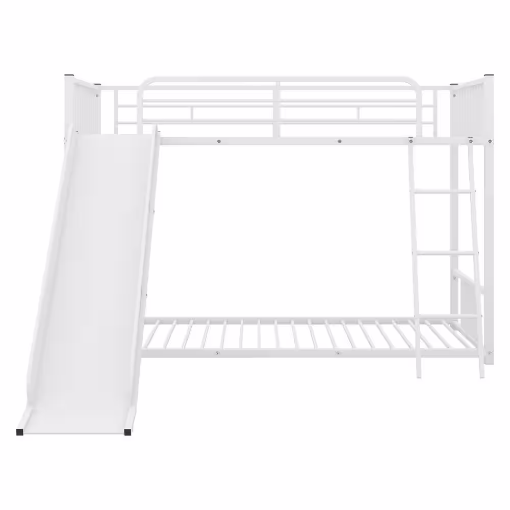 Harper & Bright Designs White Twin over Metal Bunk Bed with Slide