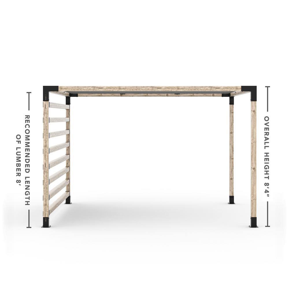 TOJA GRID 12 ft. L x 12 ft. W Pergola Kit with 4x4 KNECT Post Wall and Denim Shade Sail, 4x4 Wood Posts