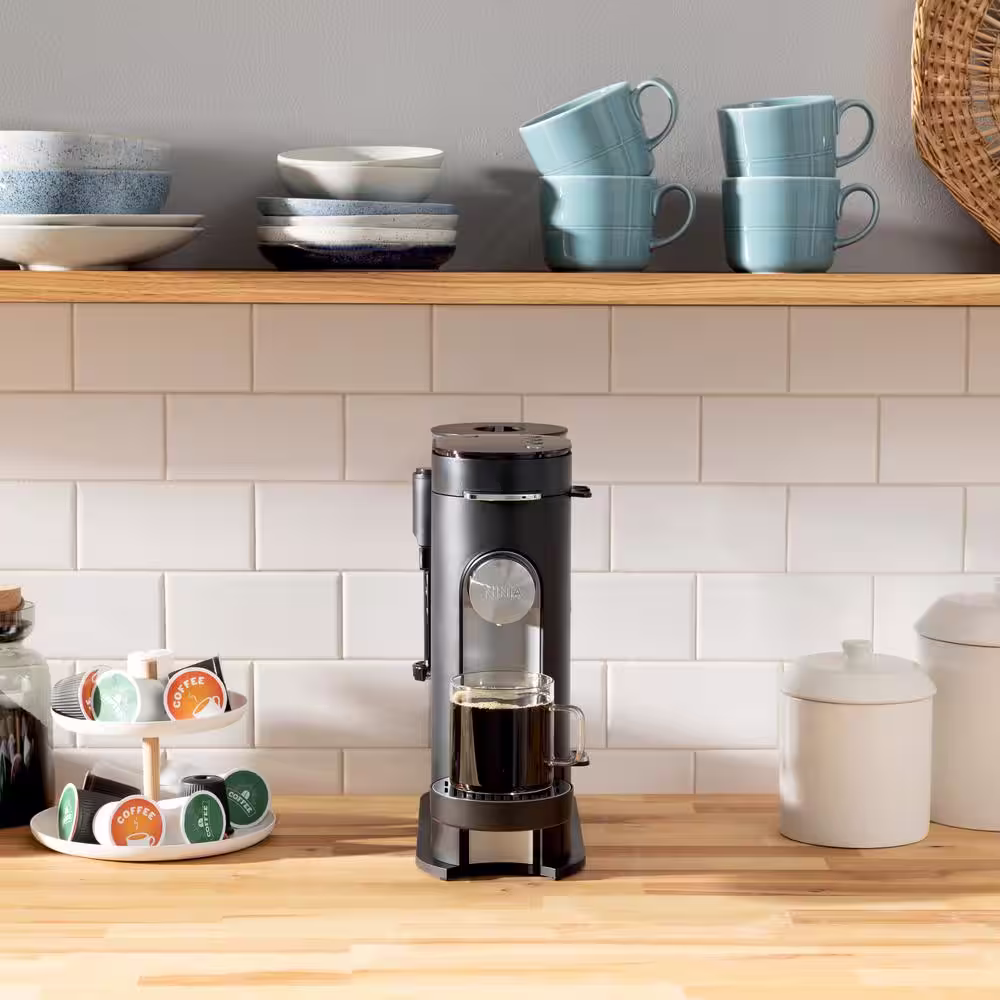 NINJA Pods and Grounds 3-Cup Black Specialty Single-Serve Coffee Maker with K-Cup Pod Compatibler-PB051