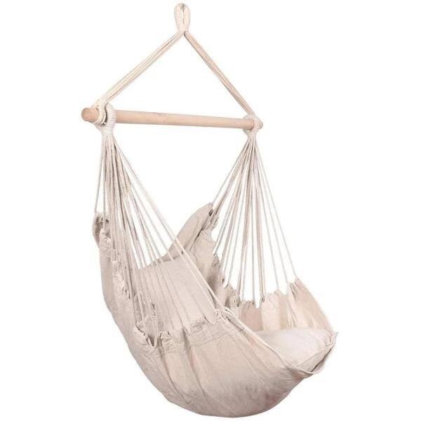 None Natural 3.25 ft. Hammock Chair with Cushions and Carrying Bag in Beige (2-Seat)