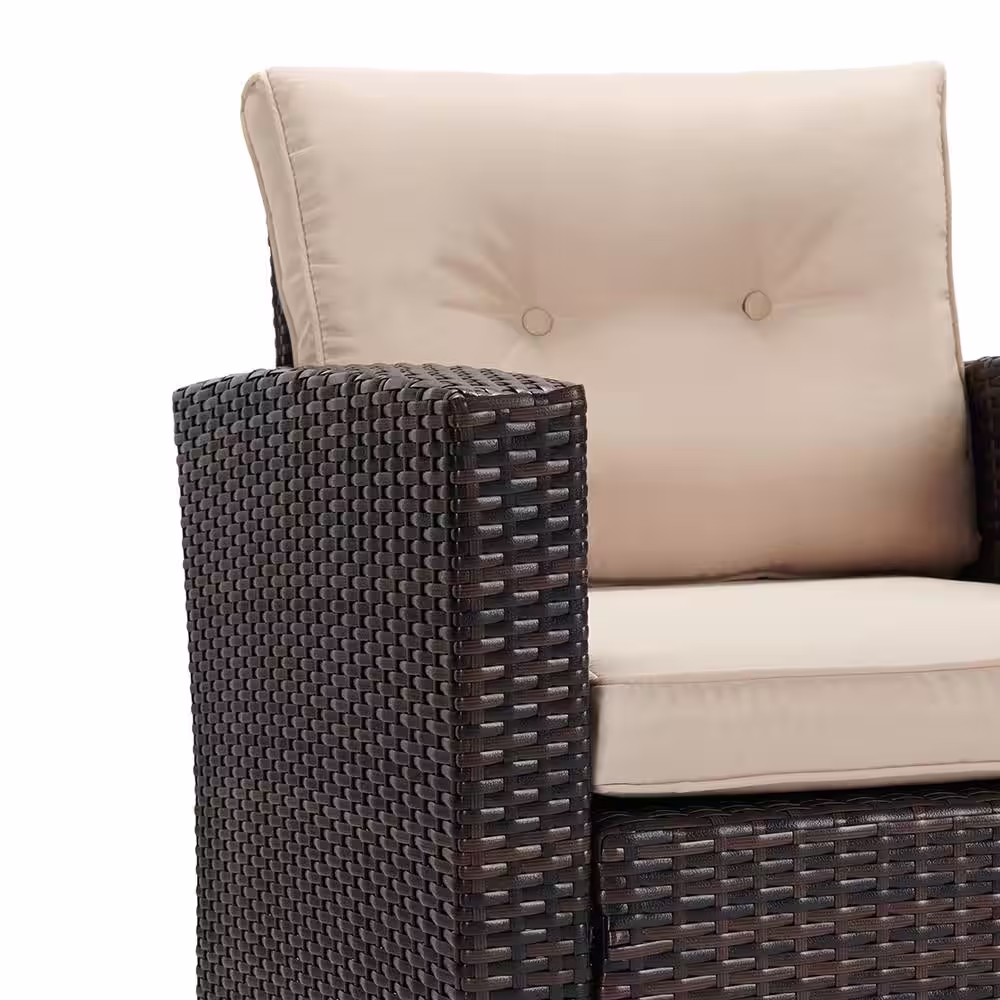 None 6-Piece Wicker Patio Conversation Set with Beige Cushions