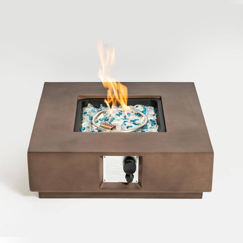 None 27.6 in. Brown Concrete Square Outdoor Gas Fire Pit Table with Propane Tank Cover