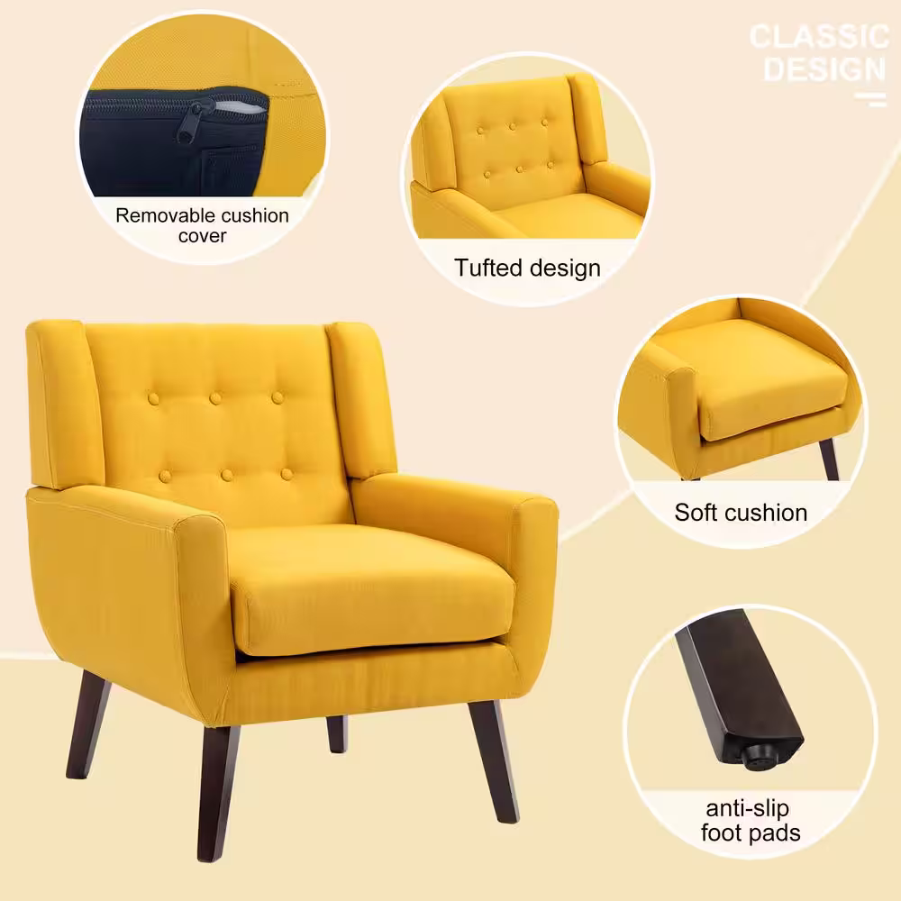 Uixe Mid-Century Modern Button Yellow Accent Arm Chair (set of 2)