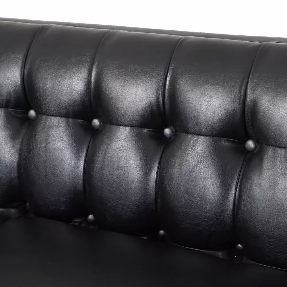 Noble House Sadlier 75.5 in. 3-Seat Square Arm Faux Leather Straight Midnight Black Sofa