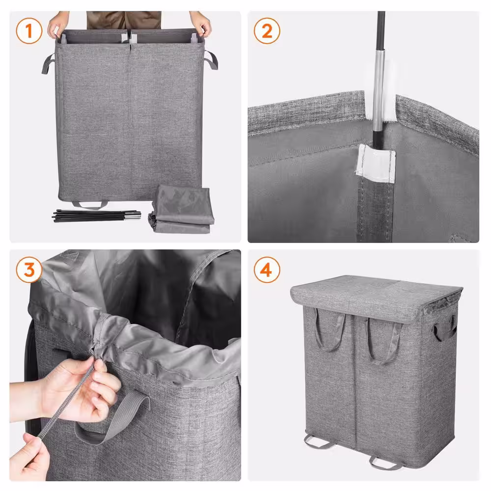 None 23 in. W x 13.2 in. D x 25.2 in. H Polyester Laundry Hamper with 2 Removable Liner Bags Gray