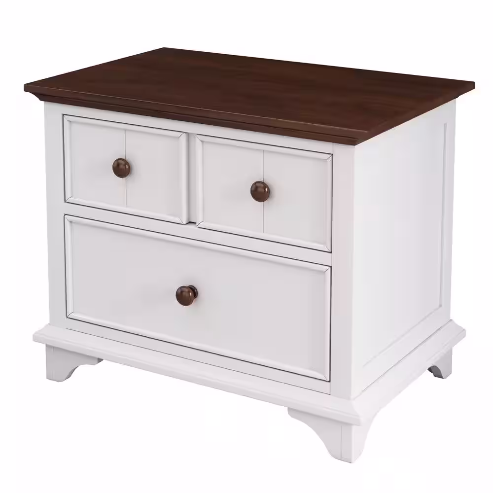 None White Wood 2 Drawers 27.6 in. W Nightstand, Side Table