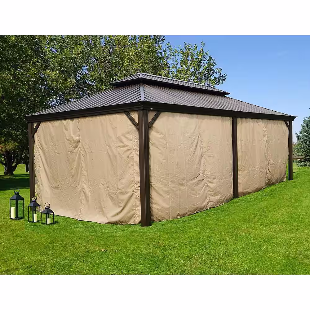 KOZYARD Alexander 12 ft. D x 10 ft. H x 20 ft. W Hardtop Double-Roof Aluminum Gazebo with Privacy Curtain and Mosquito Net