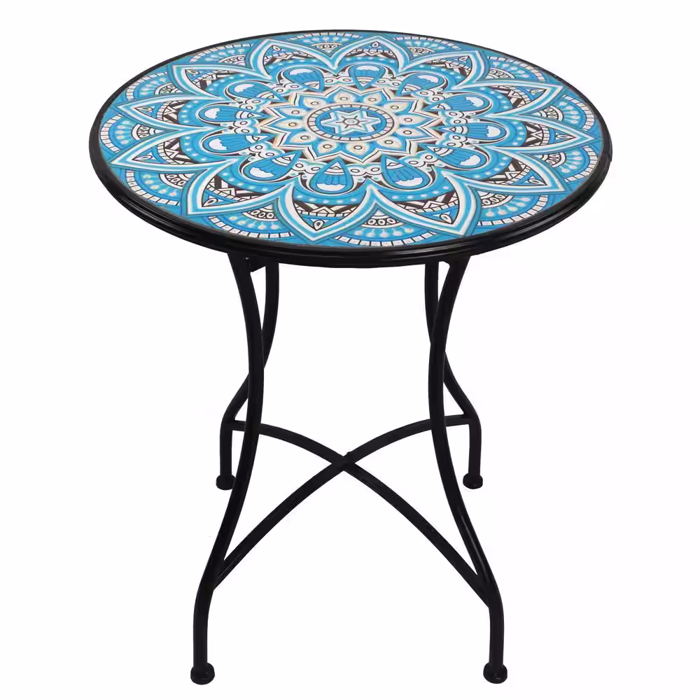 None Round Mosaic 3-Piece Iron Bistro Set Savannah