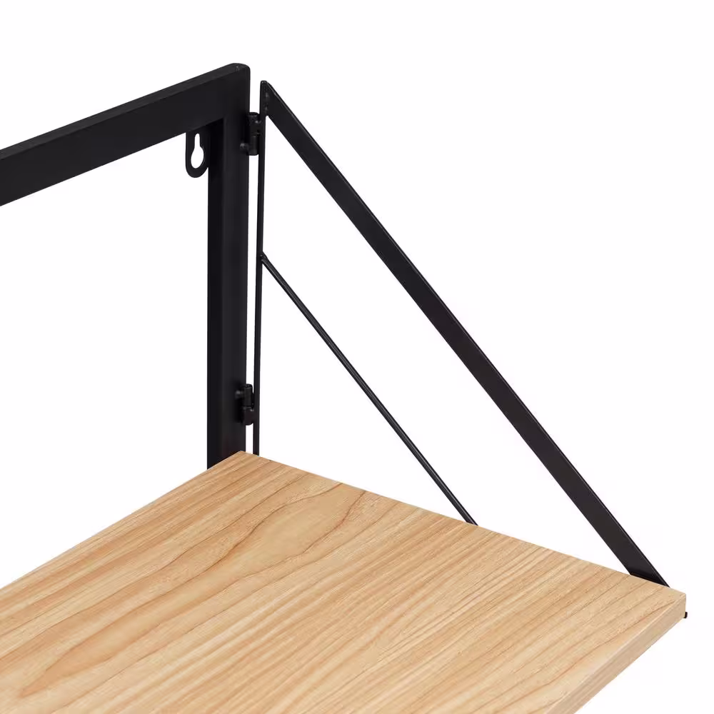 Honey-Can-Do 8 in. H x 24 in. W x 10 in. D Multi-Purpose Wall-Mounted Wood Shelf with Metal Bracket in Black/Natural