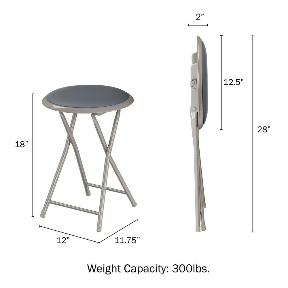 Trademark Home Gray Steel Padded Seats Folding Bar Stools 18 in. Set of 4