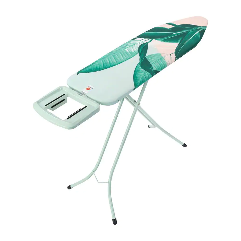 Brabantia Ironing Board B with Solid Steam Iron Rest, Tropical Leaves Cover and Mint Frame