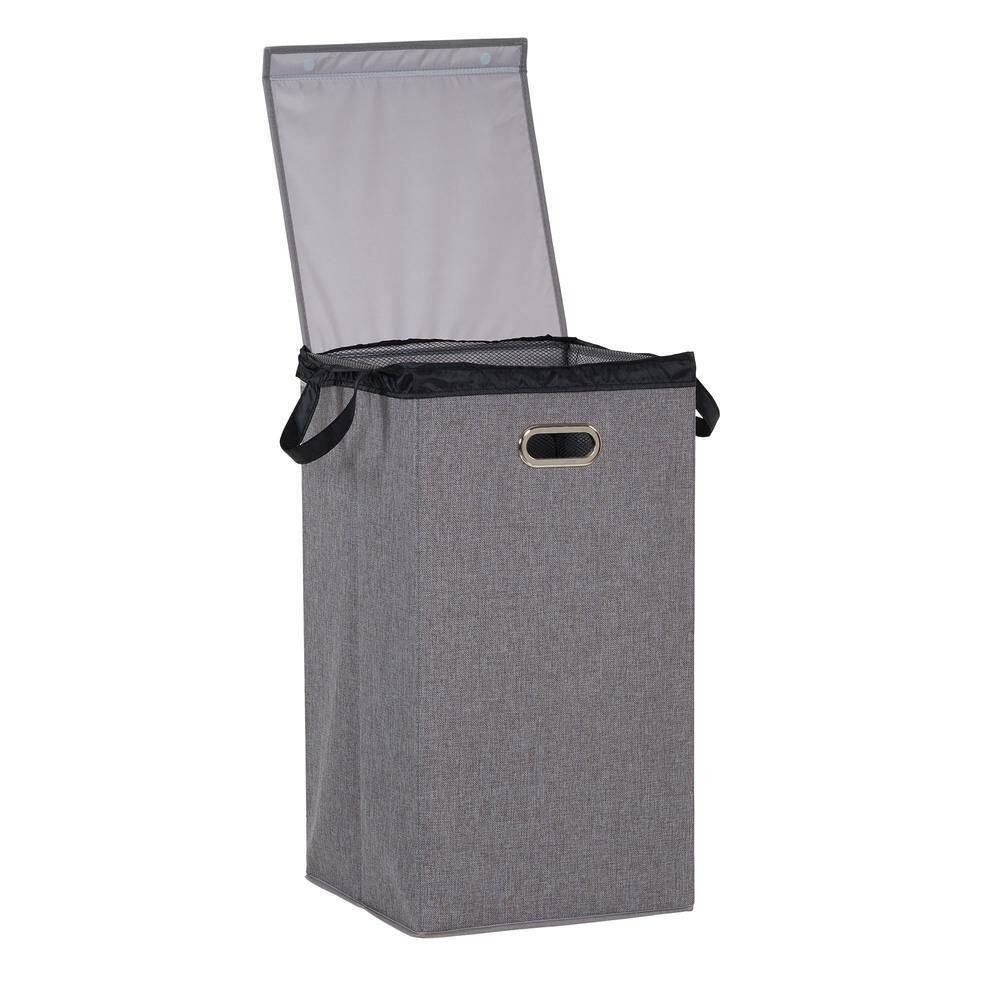 HOUSEHOLD ESSENTIALS Grey Polyester Laundry Hamper with with Removable Mesh Liner and Magnetic Lid