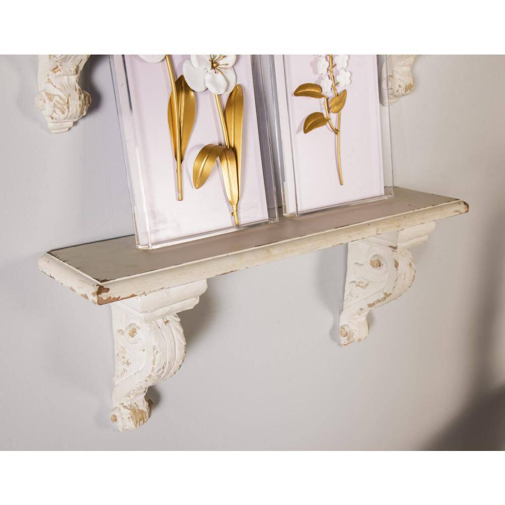 Litton Lane White 1 Shelf Wood Scroll Wall Shelf