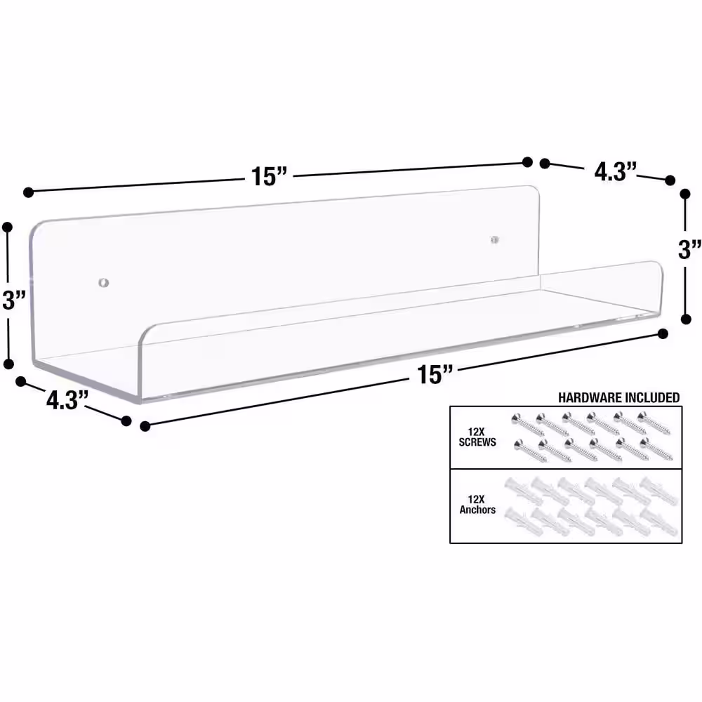 Sorbus 0.12 in. x 0.59 in. x 0.17 in. Acrylic Decorative Ledge, Floating Wall Shelf Rack Organizer 6-Pack