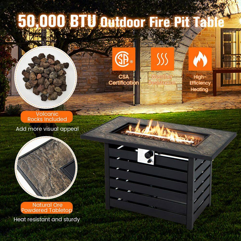 Costway 42 in. Rectangular Metal Propane Fire Pit Table 50,000 BTU W/Lava Rocks and PVC Cover