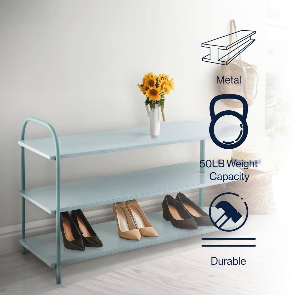 happimess Modern 24 in. H 9-Pair 3-Tier Iron Curved Decker Shoe Rack with 2-Tone in Mint