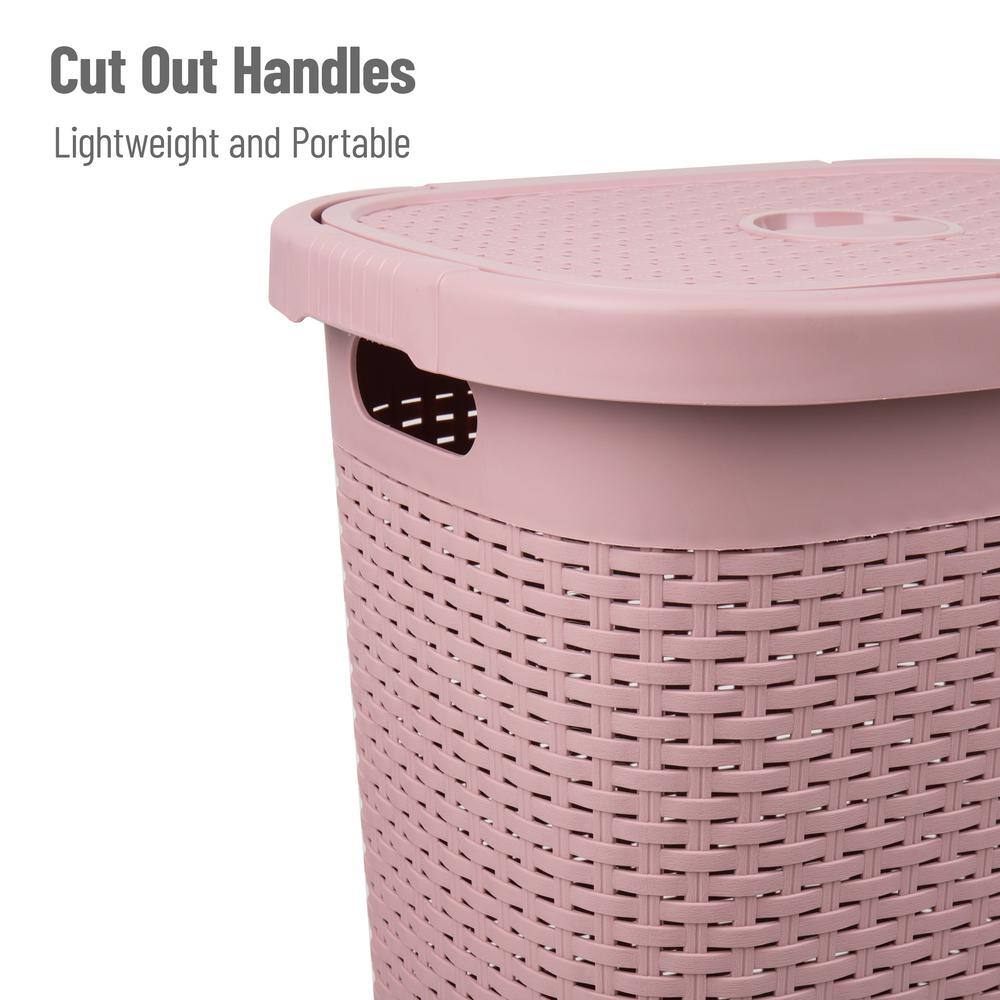 Mind Reader Basket Collection, Slim Laundry Hamper, 50 Liter (15kg/33lbs) Capacity, Attached Hinged Lid, Set of 2, Pink