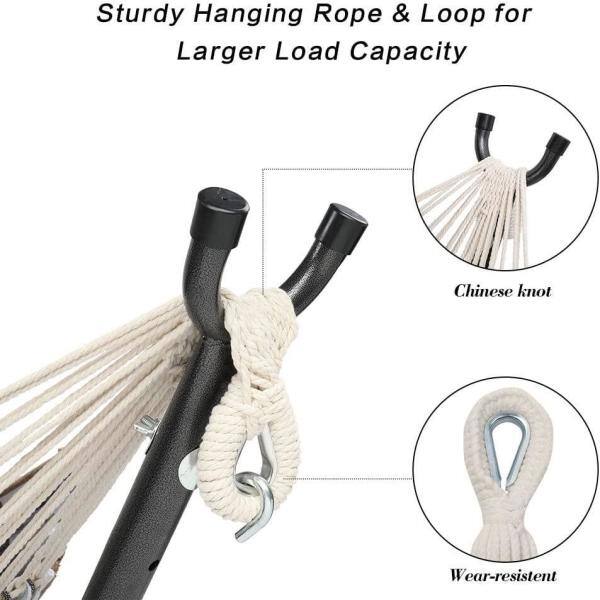 VINGLI 9 ft. Metal Hammock Stand with Double Hammock in Coffee