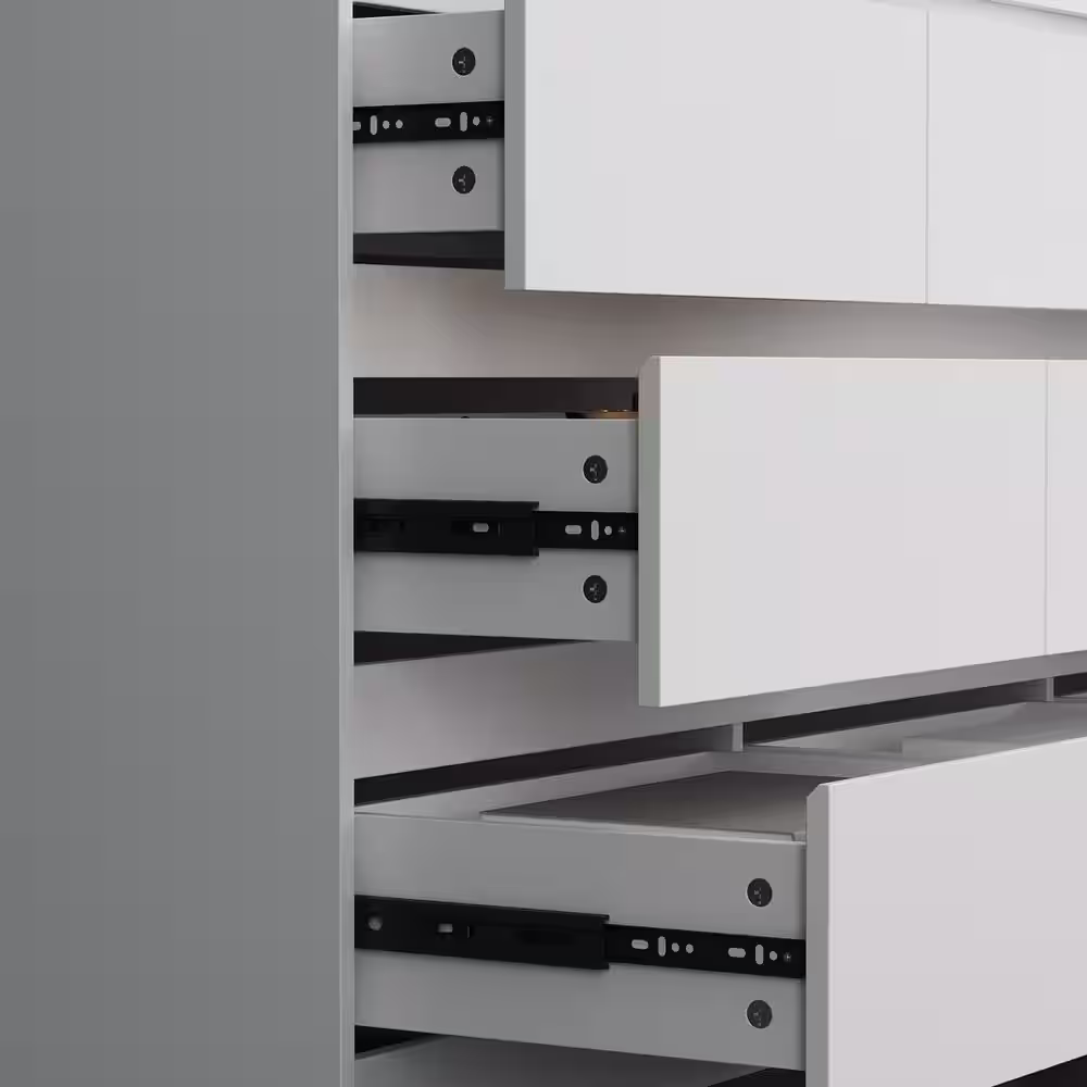 None 9-Drawer White Paint Finish Dresser Chest of Drawers 31.5 in. H x 63 in. W x 15.7 in. D