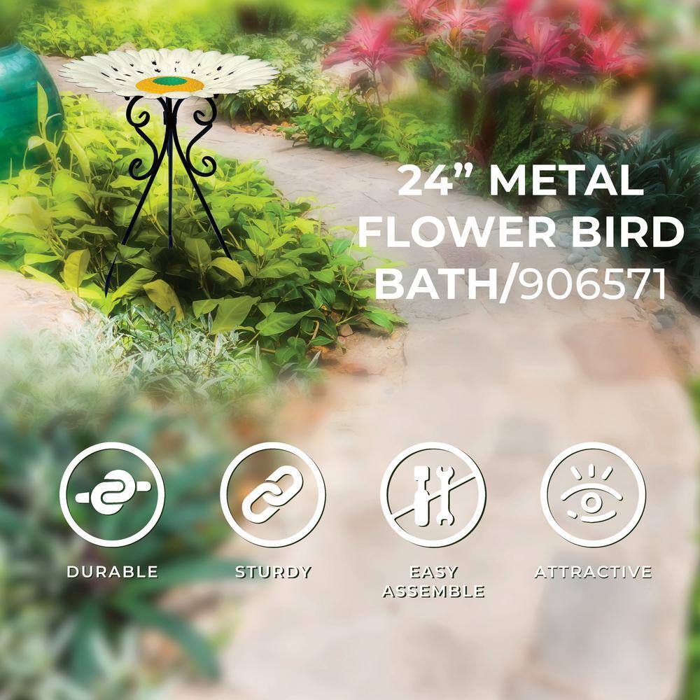 BACKYARD EXPRESSIONS PATIOÂ Â·Â HOMEÂ Â·Â GARDEN 24 in. White Metal Flower Birdbath