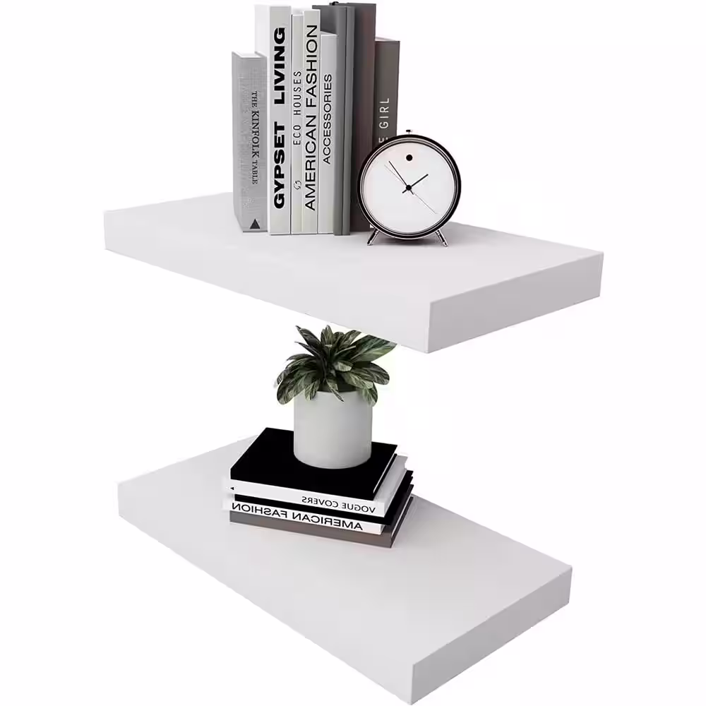 None 15 in. W x 7.75 in. D White Wood Decorative Wall Shelf Set of 2 Floating Shelves