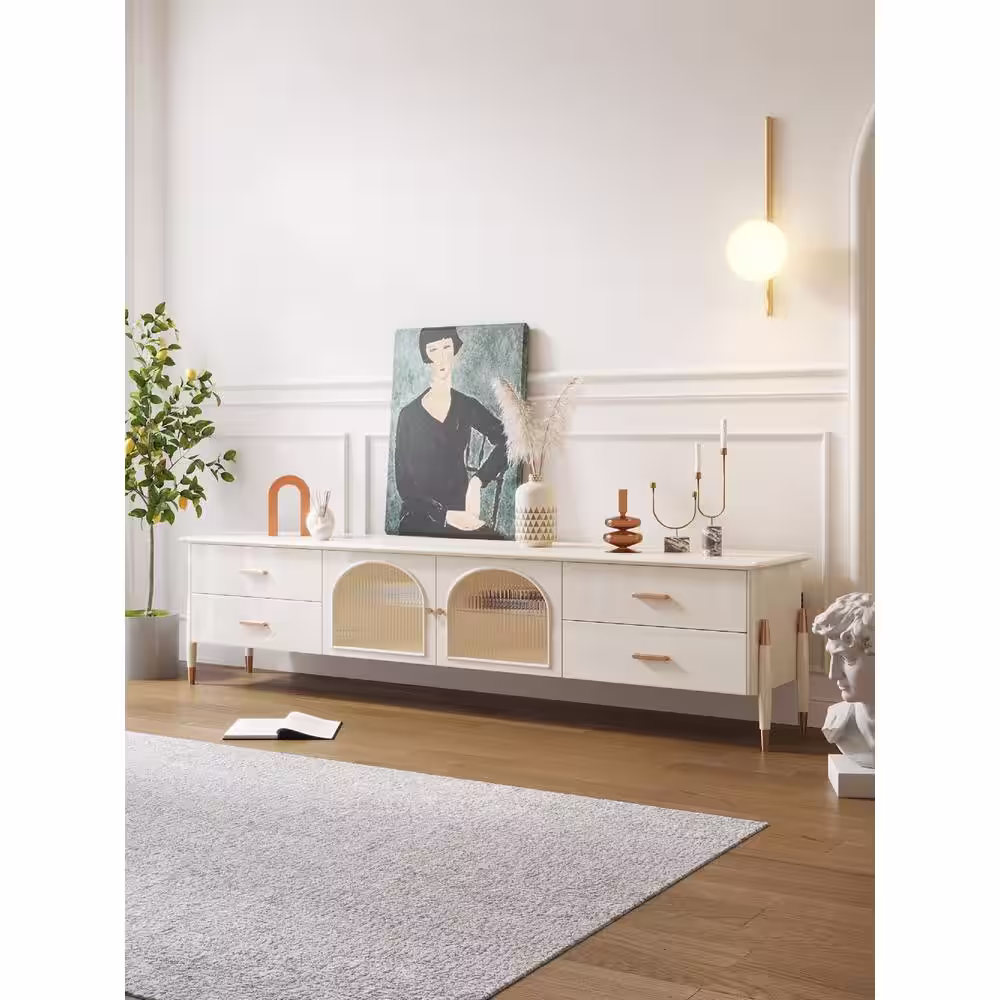 JASIWAY 78.7 in. Beige TV Stand with 4 Drawers Fits TV's Up to 80 in. with Cable Management