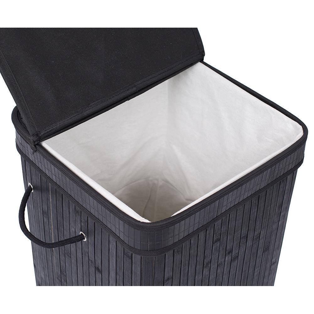 BirdRock Home Black Bamboo Square Laundry Hamper with Lid and Cloth Liner