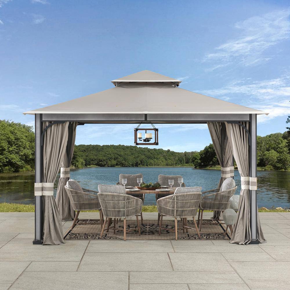 Sunjoy SummerCove Roberts 11 ft. x 13 ft. 2-Tier Light Gray Gazebo