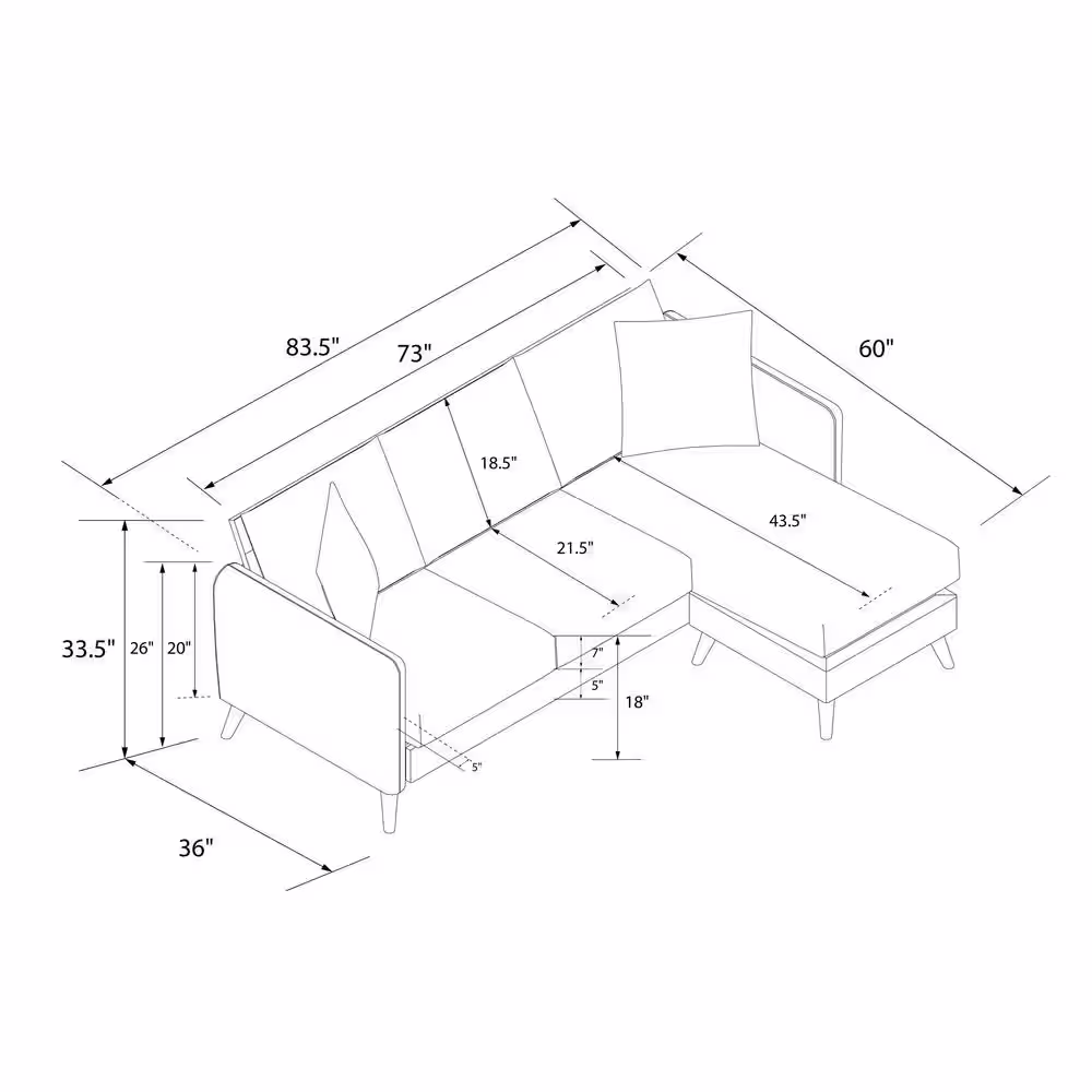 Novogratz Magnolia 84 in. Rounded Arm 1-Piece Velvet L Shaped Reversible Sectional Sofa in Blue w/Pocket Coils and Pillows