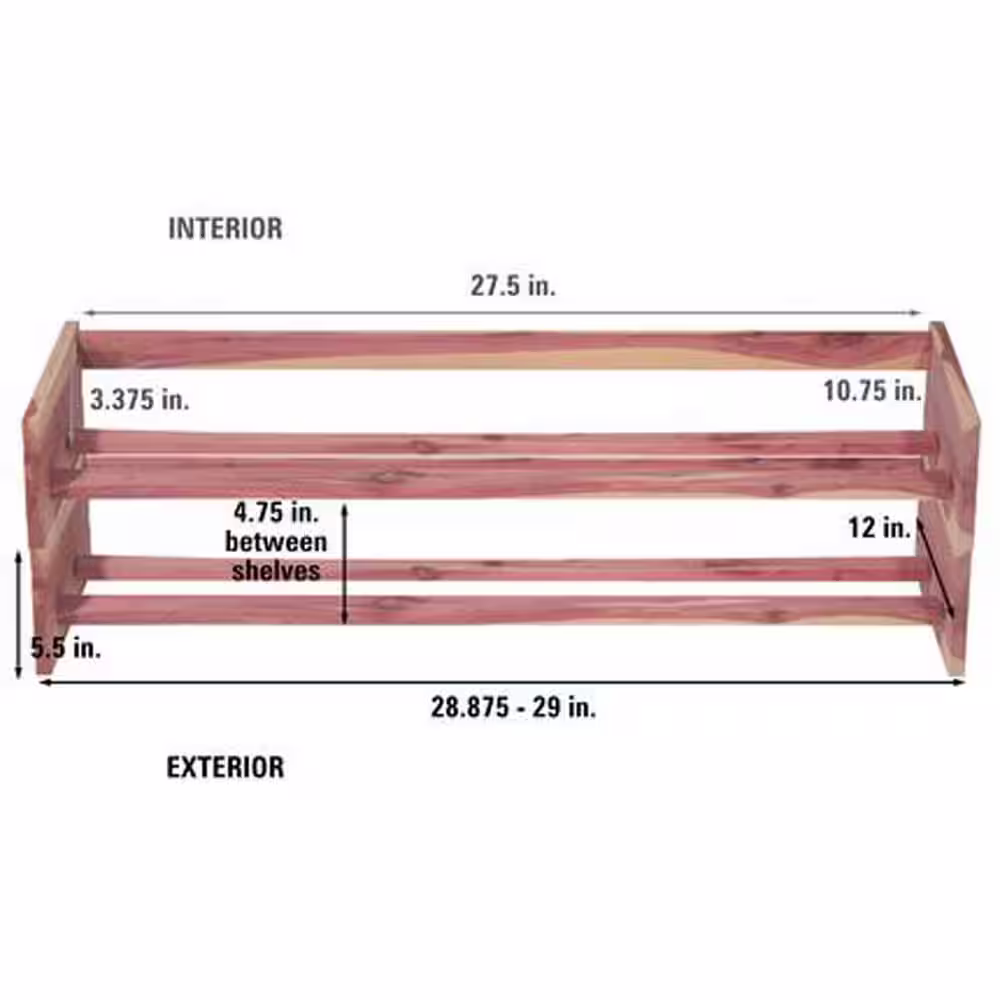 None 5.5 H 6-Pair 2-Tier Red Cedar Shoe Rack