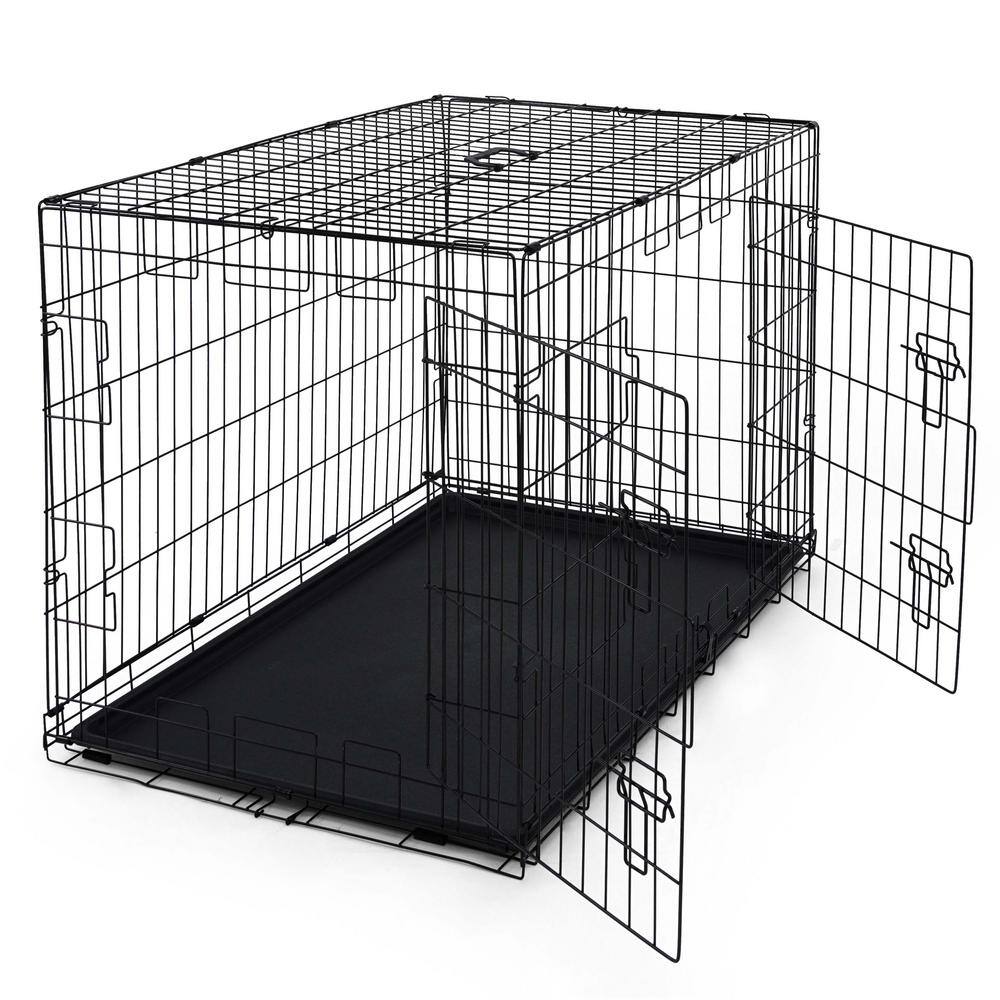 None Foldable Dog Crate Wire Metal Dog Kennel w/Divider Panel, Leak-Proof Pan and Protecting Feet - 42 in. W