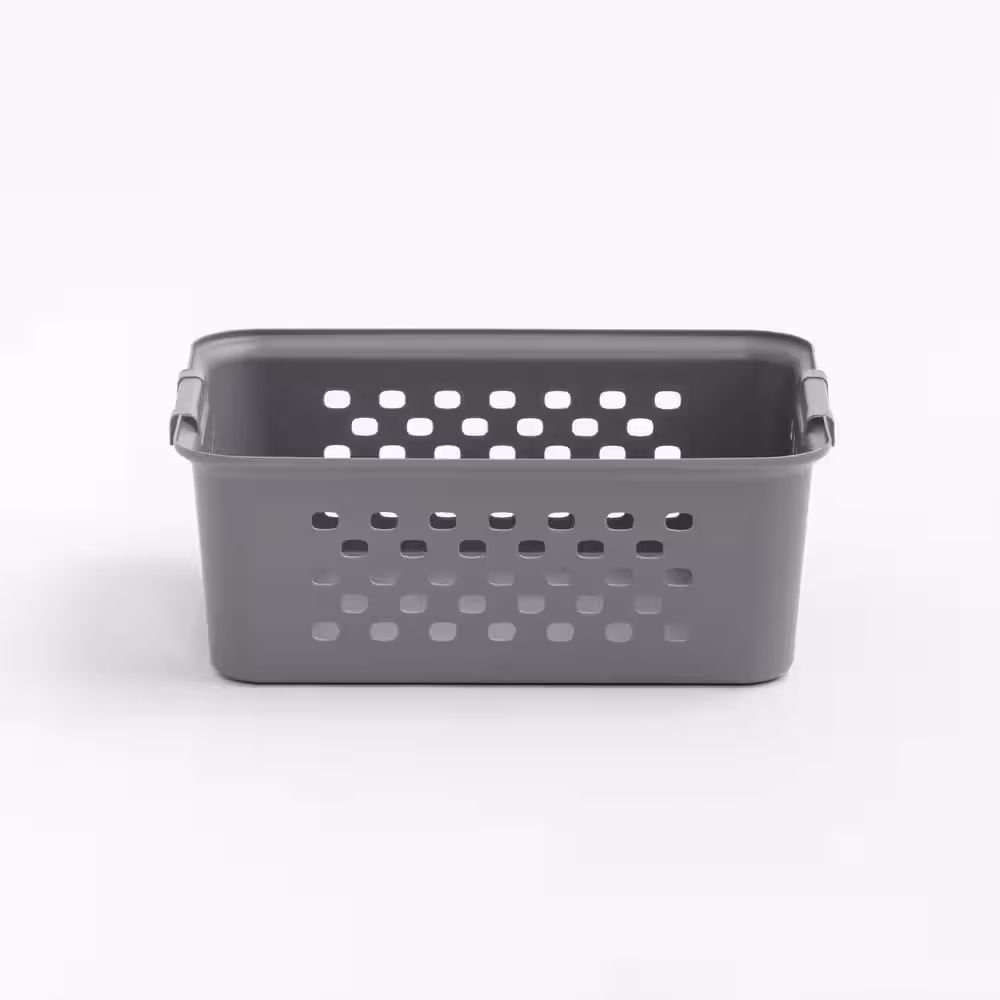 IRIS 13 qt. Organizer Storage Basket in Gray with Built in Handle 4-Pack