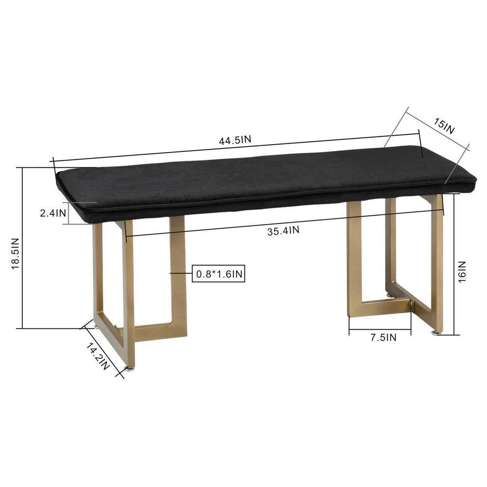 Homy Casa Slip Black Fabric Gold Legs Bench 18.5 in. H x 44.5 in. W x 15 in. D