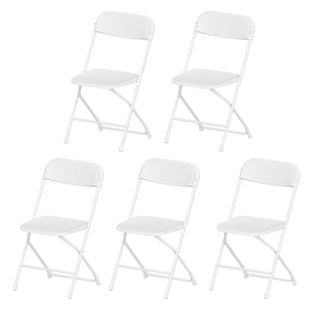 cadeninc White Plastic Seat with Metal Frame Folding Chair (Set of 5)
