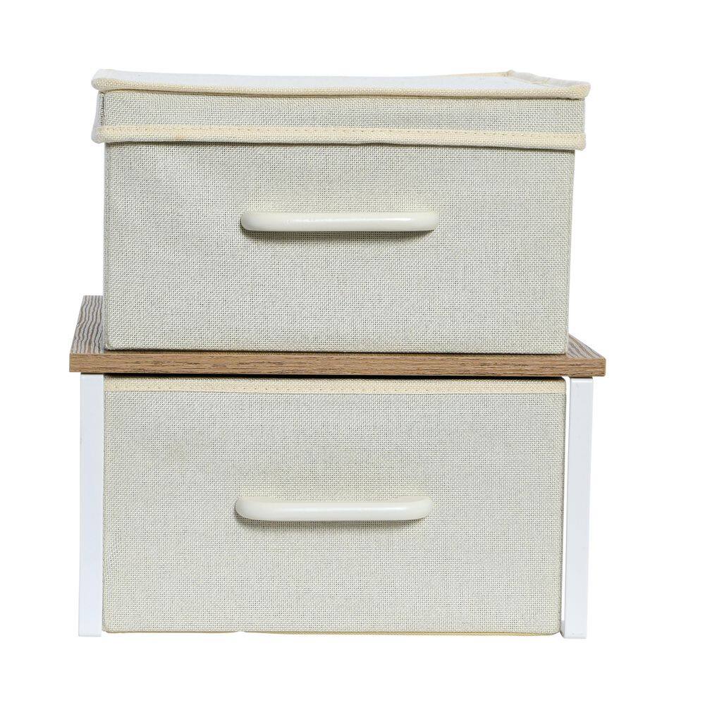 HOUSEHOLD ESSENTIALS 13 in. H x 13.5 in. W x 16 in. D Tan Stacking Cube Storage Bins with Laminate Top, 2 pc Set