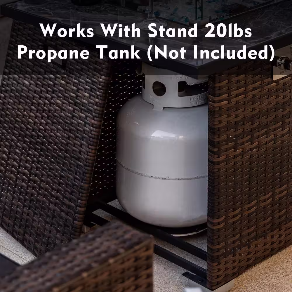 SUNRINX Brown Square Steel 30 in. 40000 BTU Propane Fire Pit Table with Glass Rocks and Rain Cover