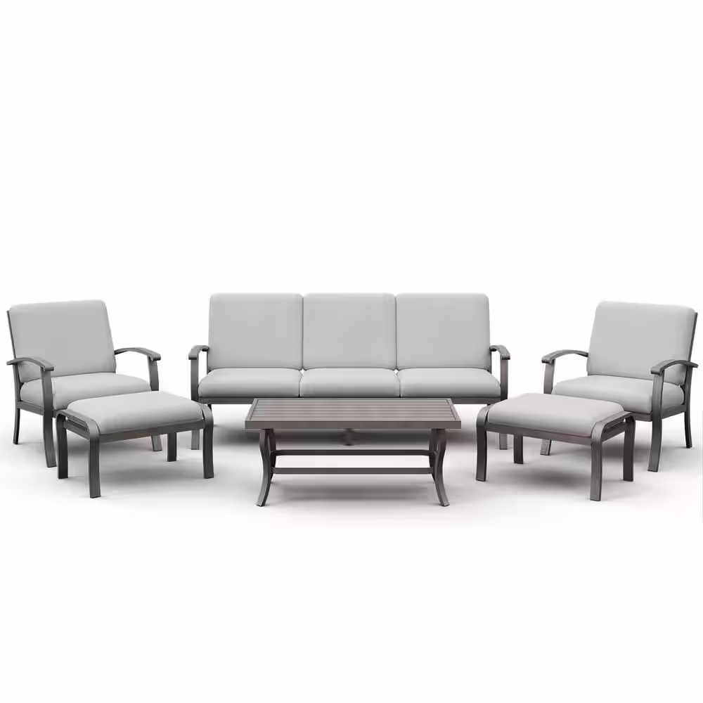 None 6-Piece Aluminum Patio Conversation Set with Coffee Table and Light Gray Cushions