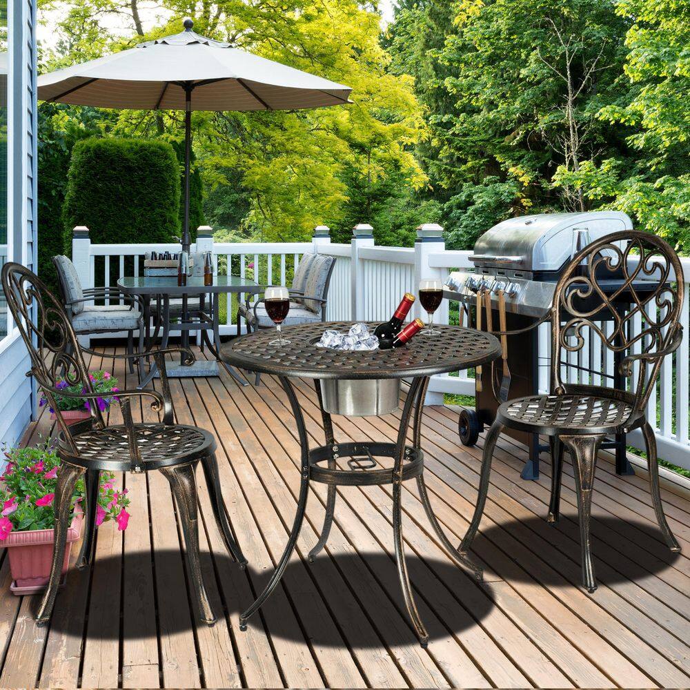 SUNRINX 3-Piece Patio Bistro Patio Conversation Set with Attached Removable Ice Bucket