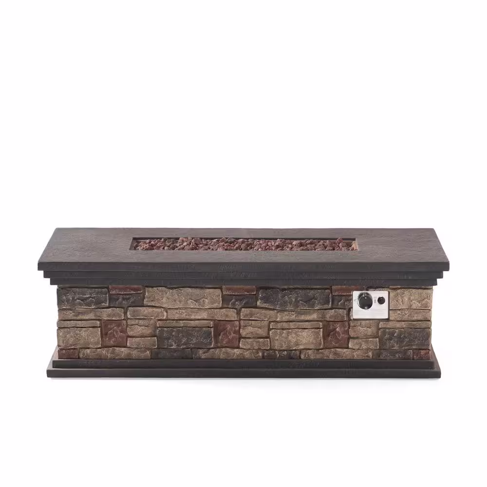 Noble House Fox Stone Rectangular Stone Fire Pit (No Tank Holder)