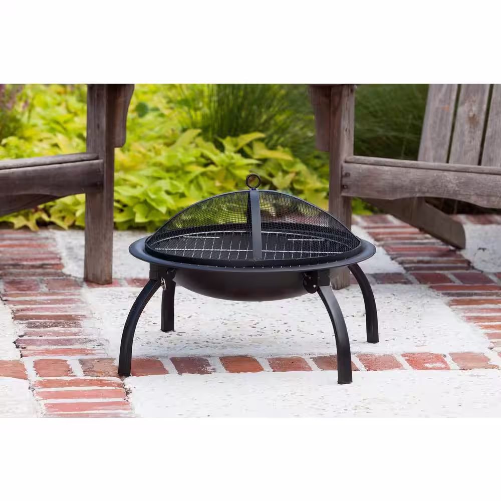 Fire Sense 22 in. Round Steel Fire Pit in Black with Folding Legs